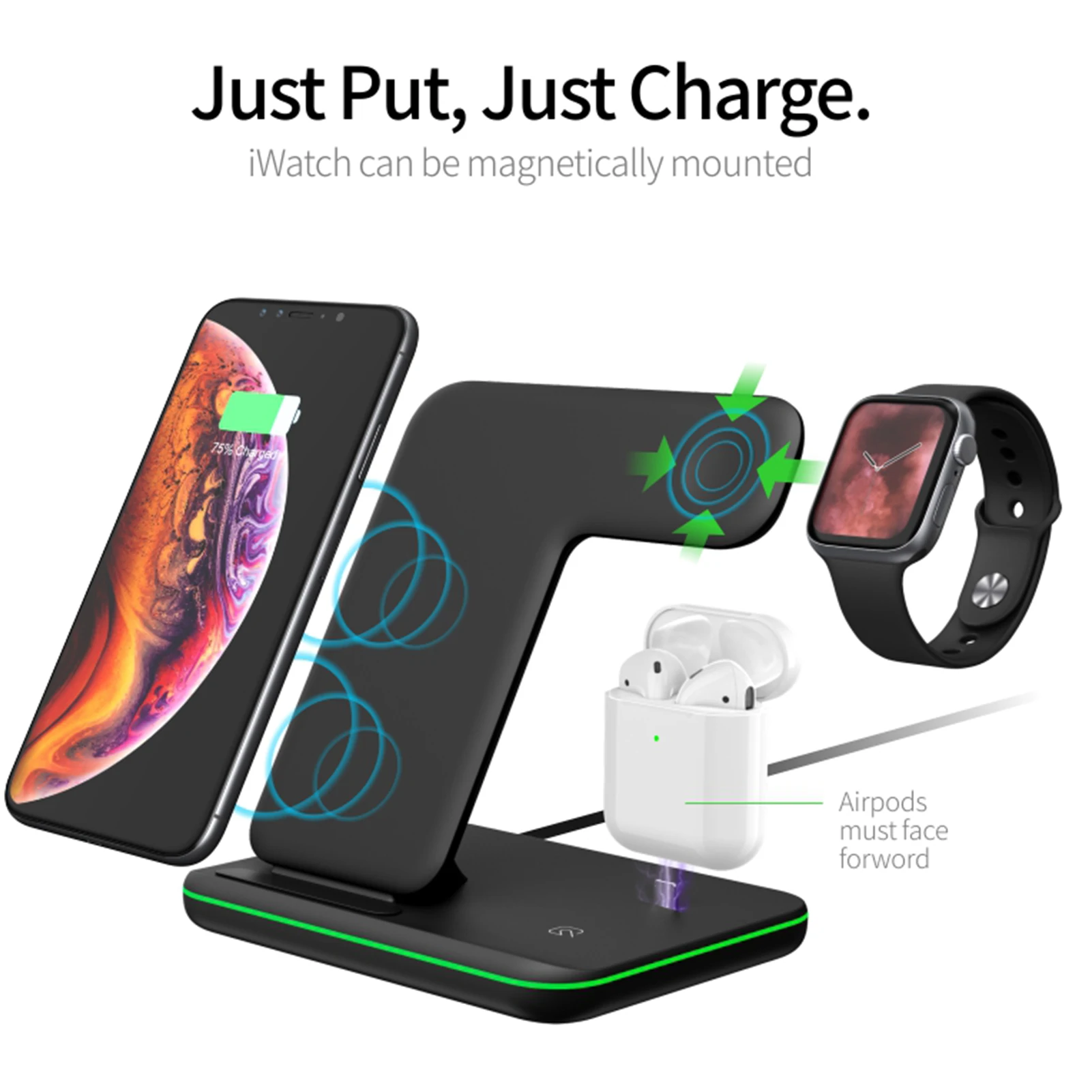 

15W Qi Fast Wireless Charger Stand For IPhone 12 XR X 8 Apple Watch 4 In 1 Foldable Charging Dock Station For Airpods Pro IWatch