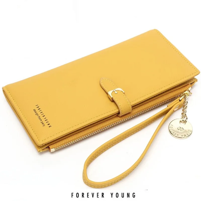 

Женский Длинный кошелек Forever Young, корейский однотонный клатч, женские сумочки на запястье, вместительная сумка для телефона, кошелек из иску...