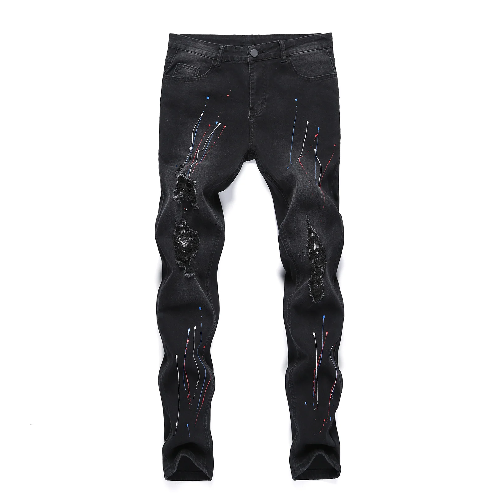 Men Skinny Jeans Oil paint Long Pencil Pants Ripped Jeans Slim Spring Hole Male Hip-hop Trousers Clothes