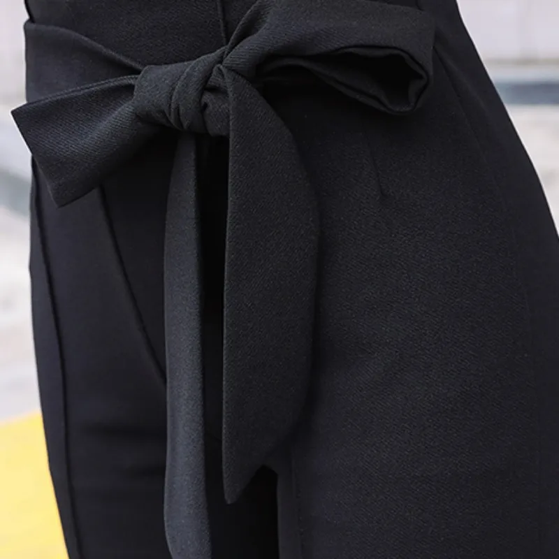 

Office Ladies Flare Pants Fashion Elegant Lace-Up Split High Waist Wide Leg Pants Women Casual Long Trousers Straight Suitpants