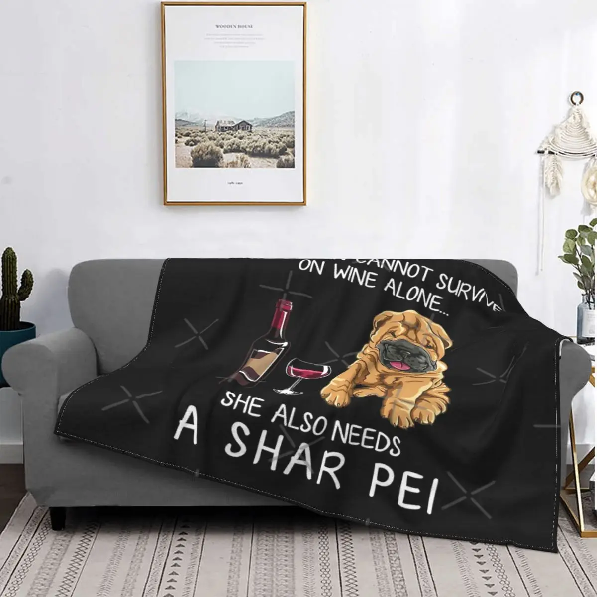

Shar Pei y vino, manta divertida para perro, colcha para cama a cuadros, manta de Anime, manta de lana, colchas para camas