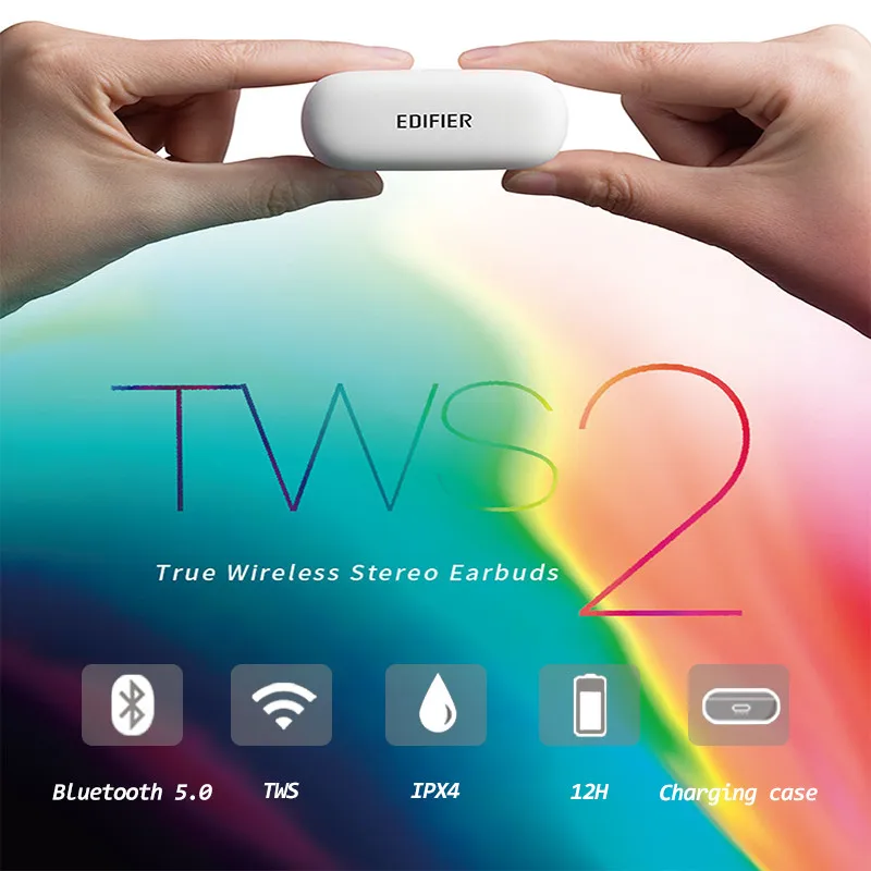 EDIFIER TWS2 Bluetooth V5.0 наушники вкладыши TWS с IPX4 до 12 часов проигрывания во время езды на