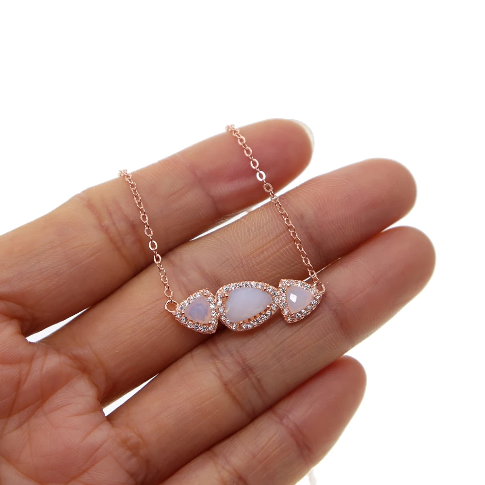 Гарантия 100% 925 пробы Серебряное ожерелье с драгоценным камнем тройной камни cz