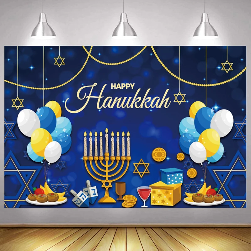 

Hashanah Hanukkah Photo Backdrop Candle Happy Holiday Party Star Photography Background Menora Jewish Decoration Chanukah Banner