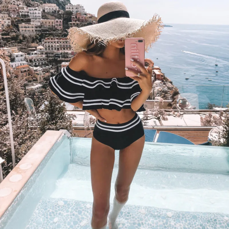 Новый сексуальный женский купальный костюм с оборками Женский комплект бикини