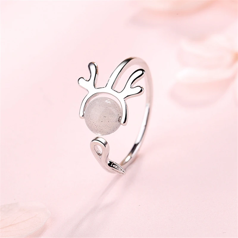 Милые лося рога голова кота опал чудесные вечерние кольца Клубника Кристалл