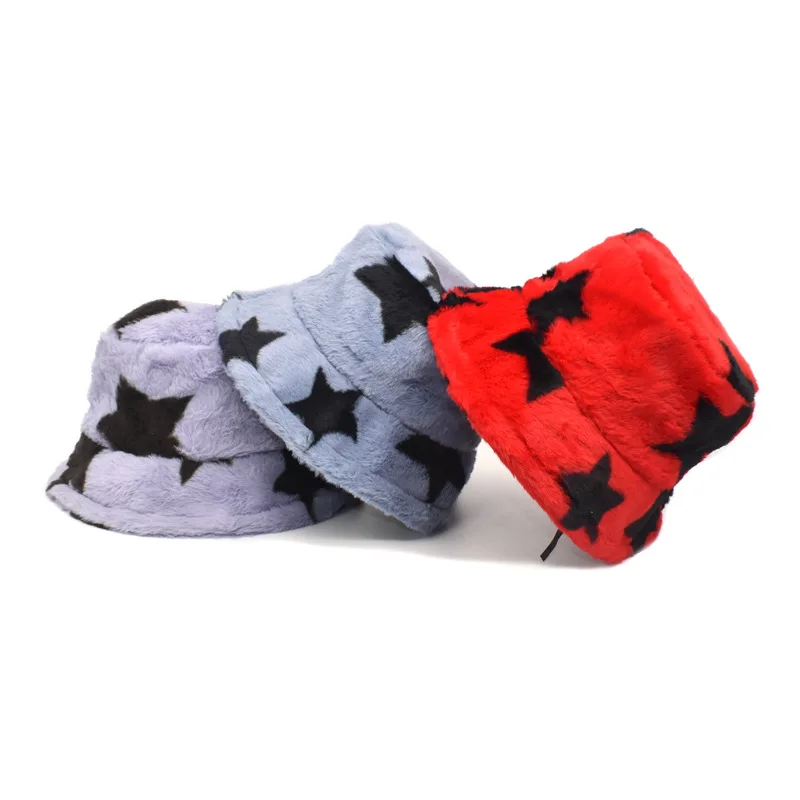

кепка женская new winter basin hat five-pointed star rabbit fur trend female thickened fisherman hat winter bucket hat