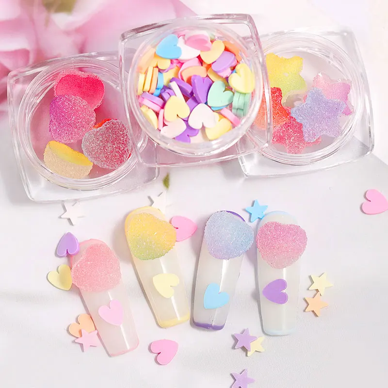 

5 Pieces/box Colorful Heart Star Girl Heart 3D Nail Decorations Cute Fondant Creative Design DIY Manicure Tools Nail Accessories