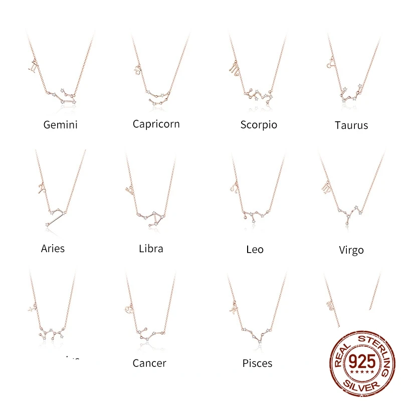 BAMOER, настоящее 925 пробы, серебро, кристалл, Телец, Козерог, Скорпион, 12 созвездий, подвески, ожерелья для женщин, свадебные украшения