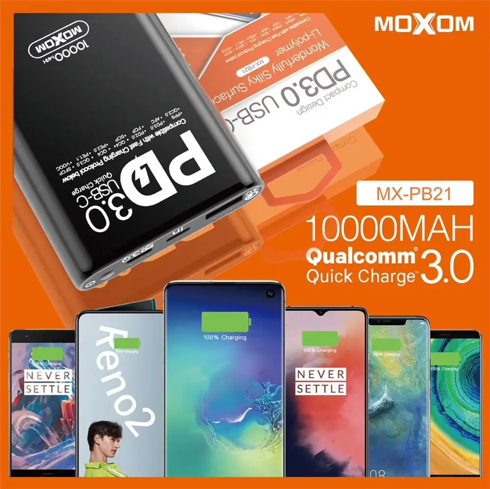 Внешний аккумулятор MOXOM на 10000 мА · ч с поддержкой быстрой зарядки и USB 3 0|Внешние