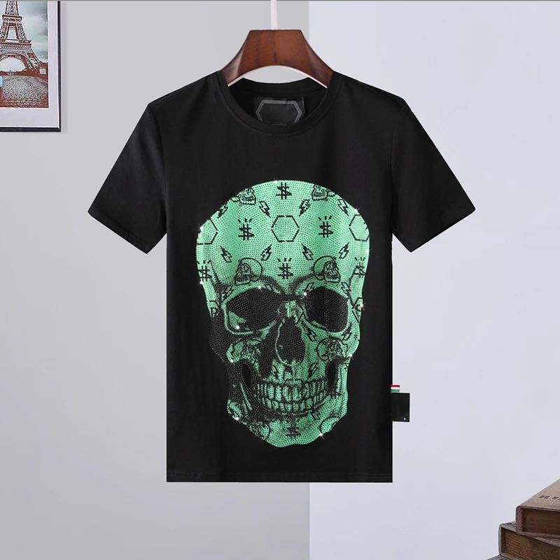 

2022ss short sleeve t-shirt men's PP green printed skull set diamond creative Milan Italian fashion spring and summer round neck