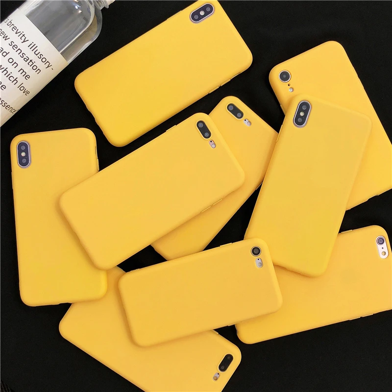 

LOVECOM Lemon Yellow Plain Case For iPhone 12 Mini 11 XS Pro Max XR 6 6s 7 8 Plus X Cute Candy Color Soft TPU Phone Back Cover