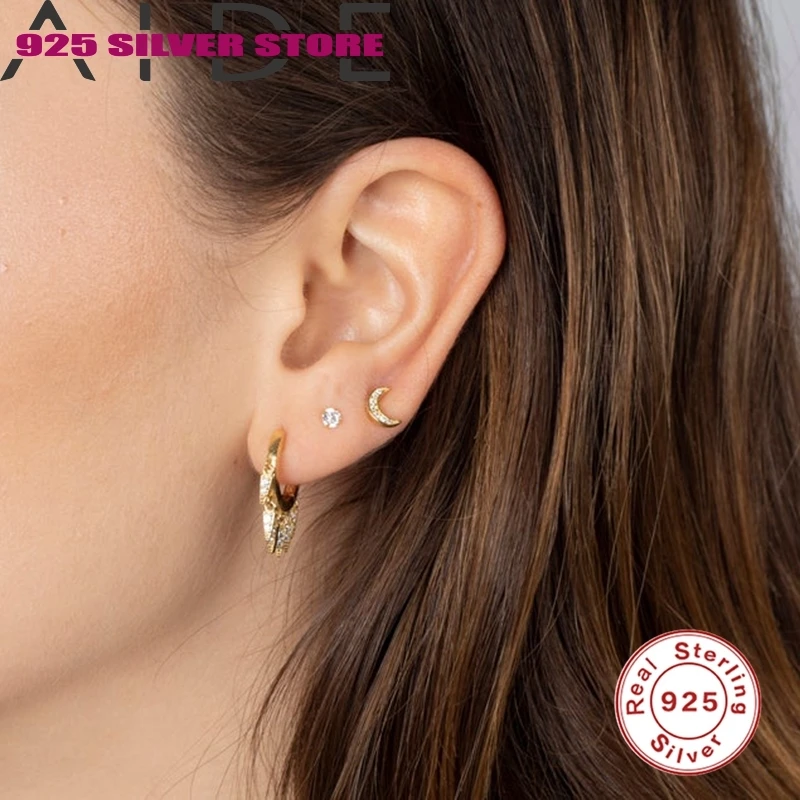 

Aide hoop earrings for women 100% 925 sterling silver earrings Kolczyki Damskie Hoop Earring Luxury Rivet Triangle Hoop