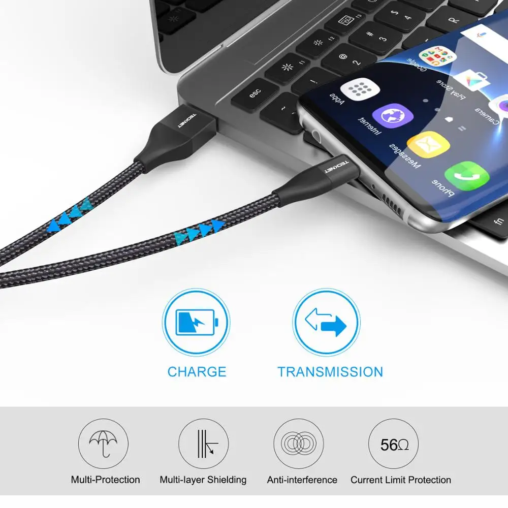 3 упаковки USB Type C кабель TeckNet для Xiaomi Redmi Note 7 3A шнур быстрой зарядки usbc зарядное