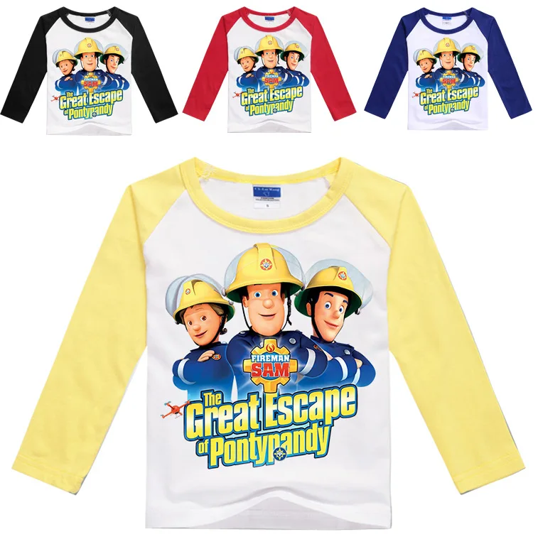 

Casual cartoon tops Spring long sleeve t shirts for kids Girls Fireman Sam Printed Cotton Infantis Menino Roupas boys clothes