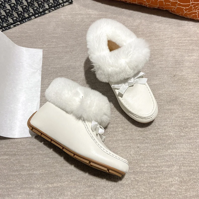 

Winter Women's Leather Wool Lining Warm Ankle Boots Furry Fur Female Snow Boots Shoes L19