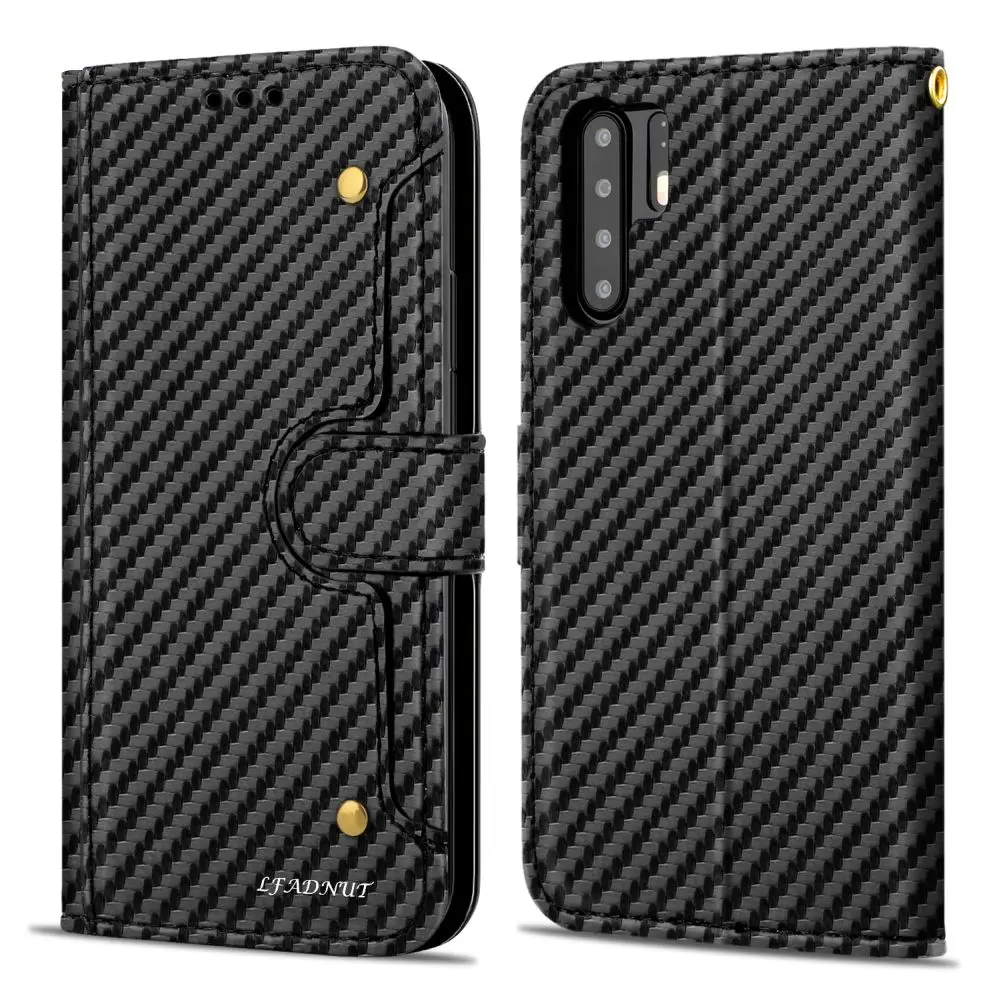 Carbon fiber L-FADNUT из углеродного волокна Кожаный чехол-бумажник для HUAWEI P20 P30 Pro Роскошный кошелек держатель для карт Kickstand Высокая защитная крышка Капа - Цвет: Carbon fiber