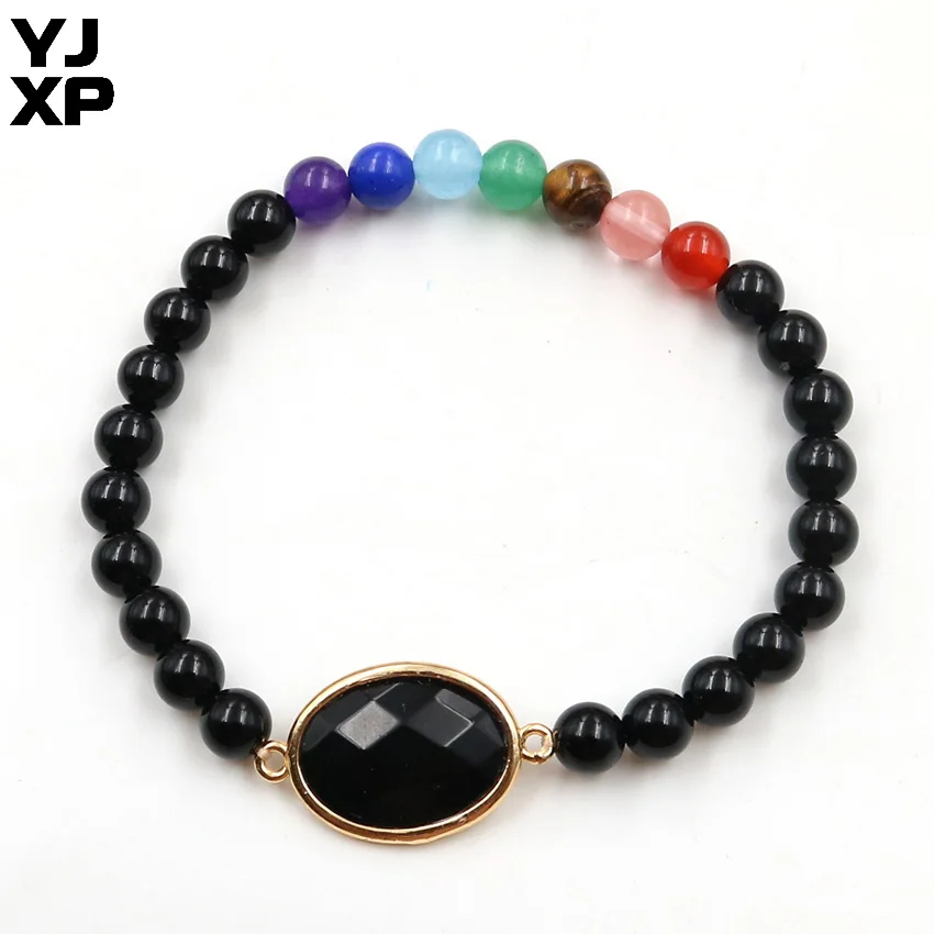 YJXP 7 Chakra Bracelet Natural Crystal Round Beads Double Buckle Connector Bangle Bracelets Women Reiki Amulet Charms Jewelry | Украшения и