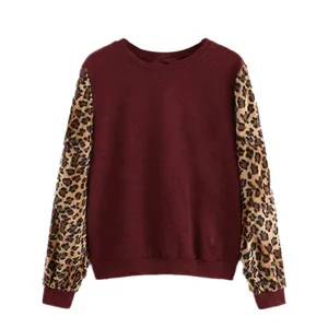 Women's Sweatshirts Woman Clothe Autumn Winter Stitching Leopard Long-sleeved Solid Color Pullover Tops Women's Clothing W3 10 item image