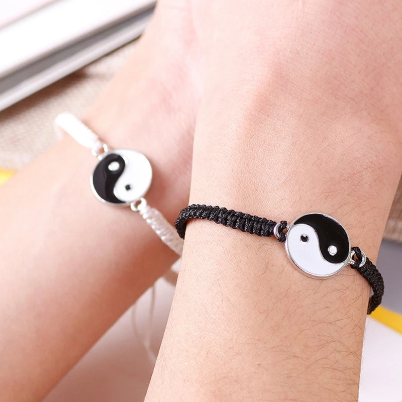 

2Pcs Tai Chi Hand Woven Bff Friendship Best Friend Bracelets Boyfriend Girlfriend Lovers Matching Yin Yang Bracelets Set 85LB