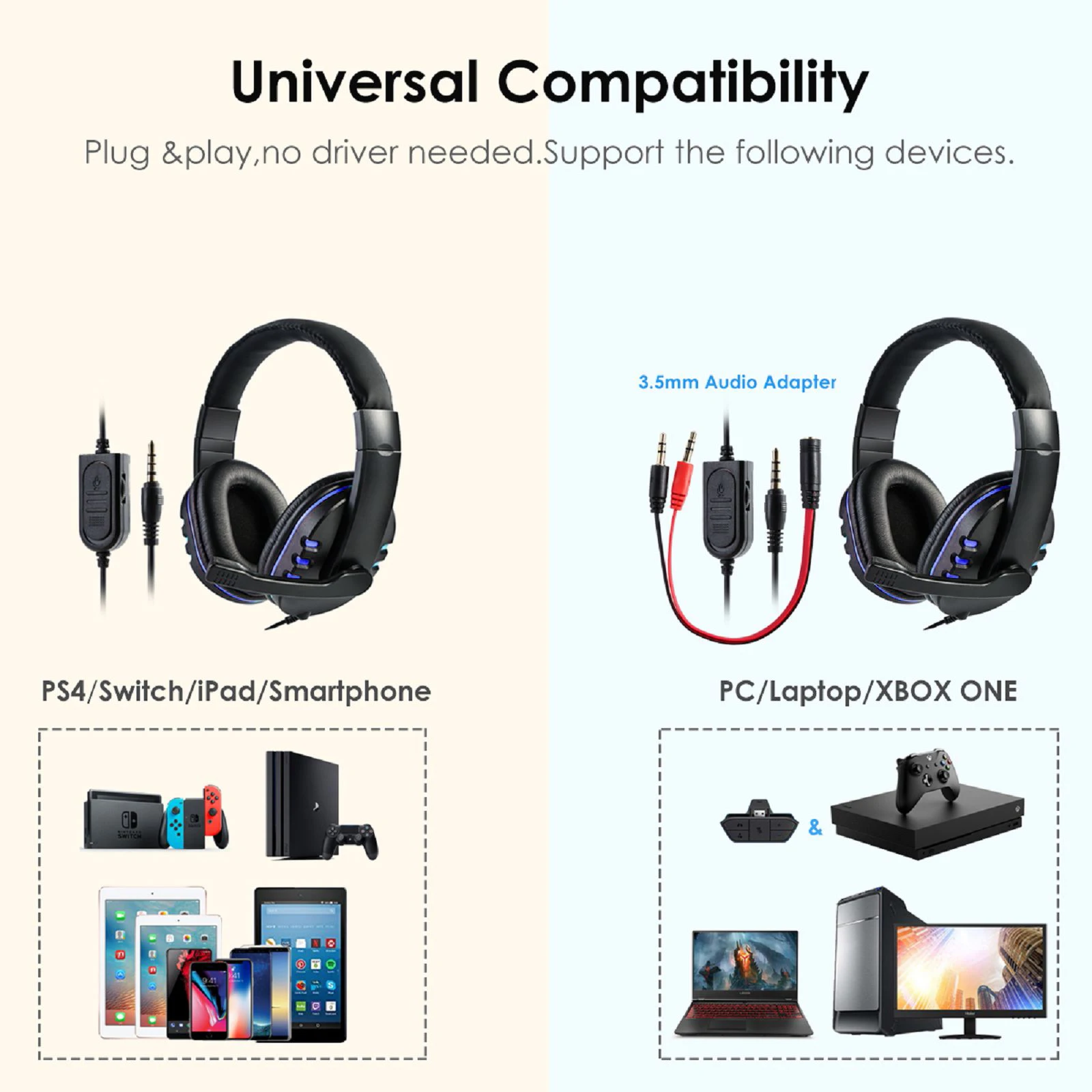 3 5mm wired gaming headset pc bass stereo surround headphone wired computer gamer earphone with mic for ps4 laptop for xbo​x free global shipp