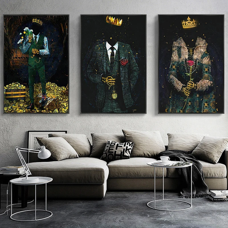 

Skeleton King and Queen Abstract Canvas Art Luxury Couple Cloth Painting Mural Posters and Prints Living Room Home Decor Mural