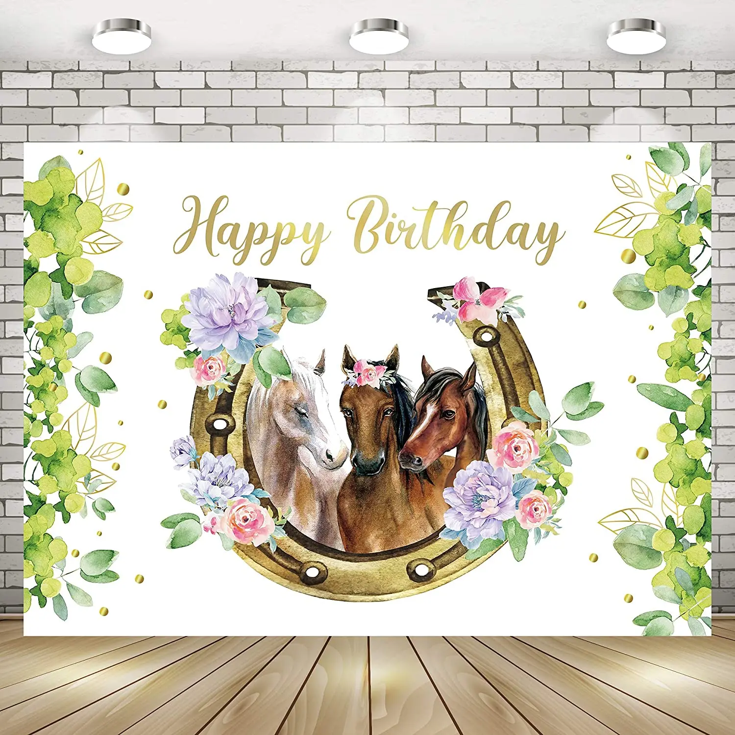 

Horse Birthday Photography Backdrop Feet Floral Cowgirl Flower Western Farm Green Leaves Watercolor Background Photo Shoot Decor