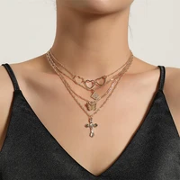 vintage heart charm choker necklace for women multi layer chain butterfly cross pendant necklaces party jewelry gift collier