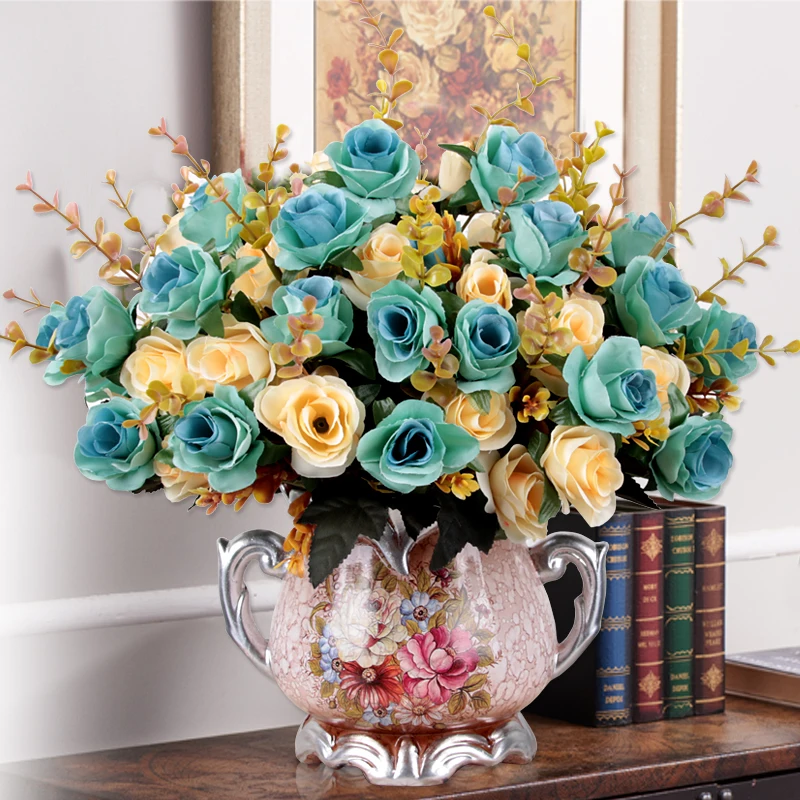 Европейская керамическая ваза + искусственный цветок набор статуэтки для