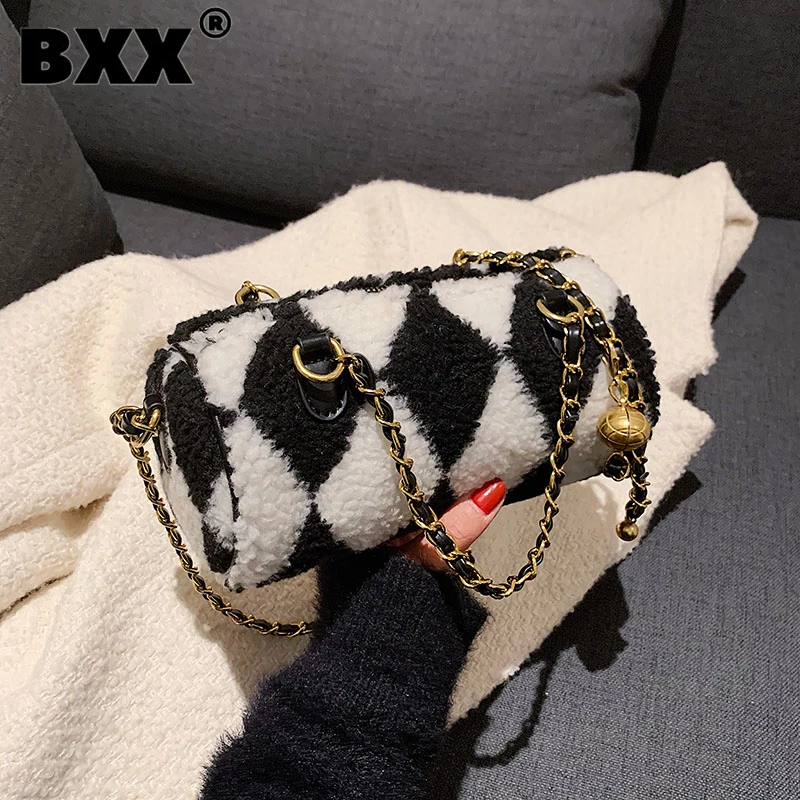 

[BXX] Woman New Brand Small Plush Bag Chains Handbag Personality All-match Crossbody Shoulder Bag Fashion Tide 2021 GF1073
