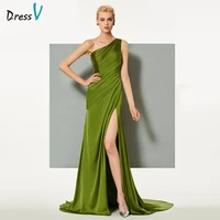 dressv green elegant evening dress sheath court train one shoulder split front wedding party formal dress column evening dresses