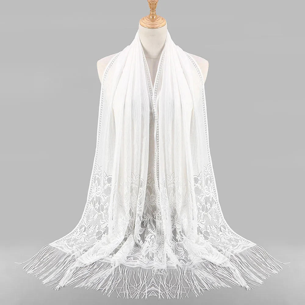 Women Scarf Muslim Islamic Tassel Lace Hollow Long Shawl Wrap Stole Shawls And Wraps Towel Femme Beach Womens |
