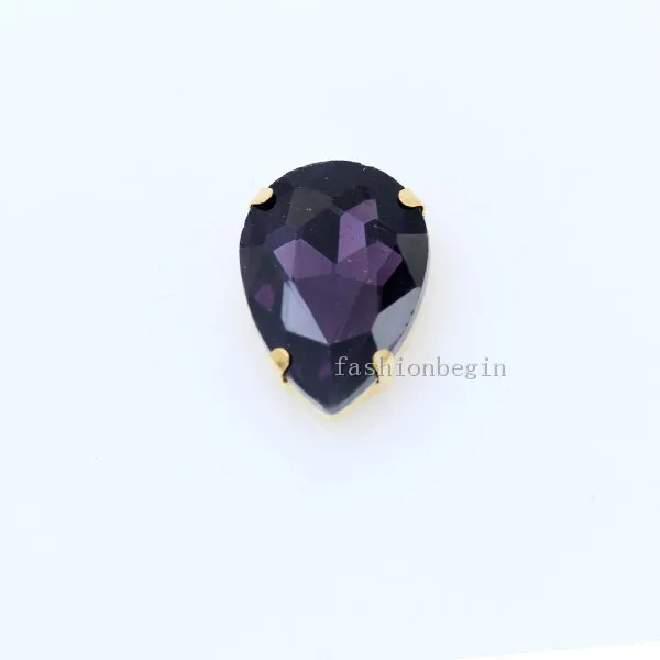 violet 20p 10x14 мм каплевидный цвет, заостренный стеклянный камень, пришитые хрустальные стразы, каплевидные драгоценности, Золотая пуговица для свадебного платья - Цвет: violet