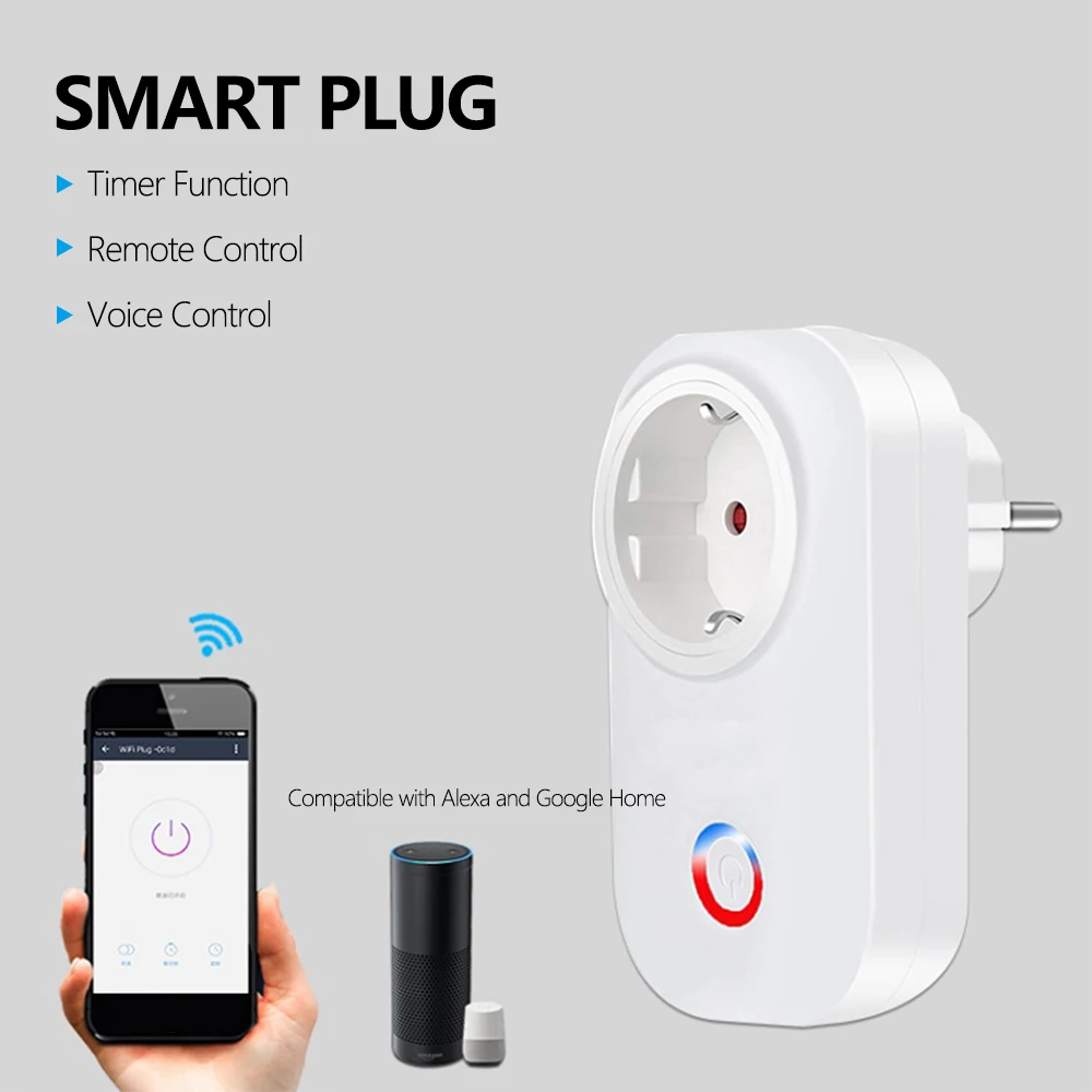 

Smart Plug Smart Home WiFi Outlet Timer Function Remote Control Voice Control Compatible with Alexa and Google Home, EU/UK Plug