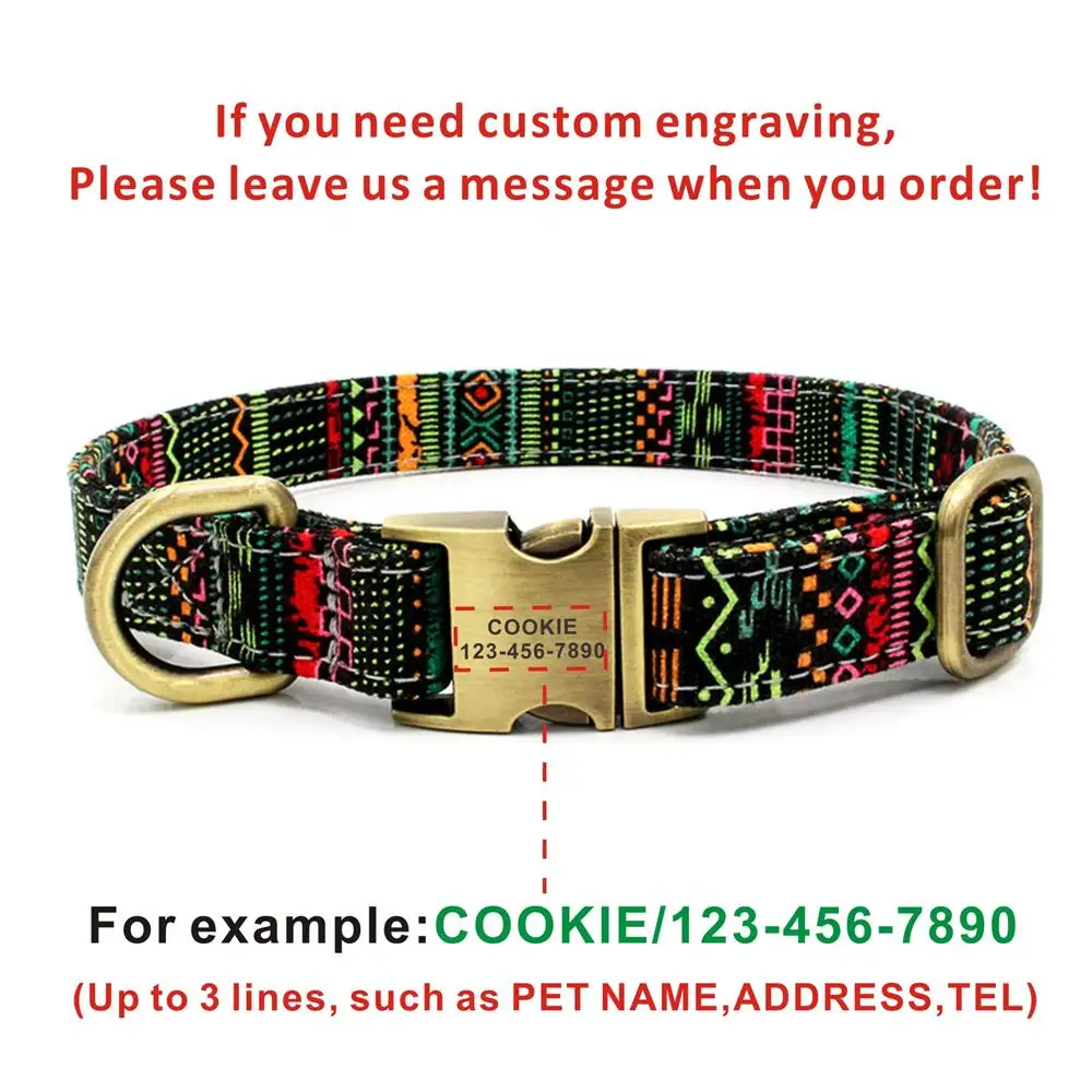 Ошейник для собак на заказ богемный холст с именной идентификационной биркой