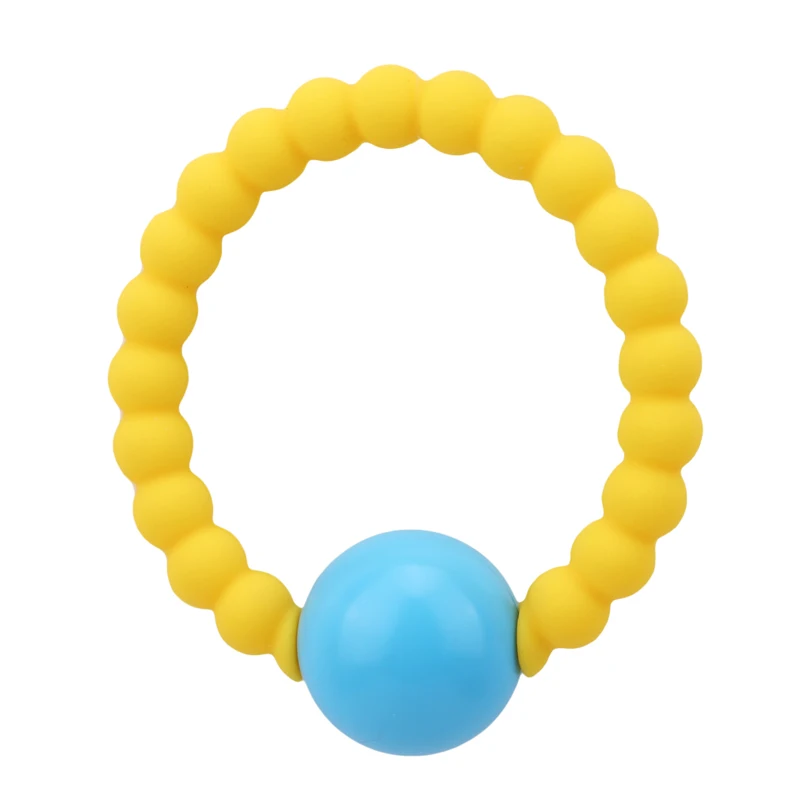 

Toddler Baby Teether Soothing Jewelry Toy Chewable Beads 100% Food Grade Silicone Bracelet Teether with Round Bell BPA Free