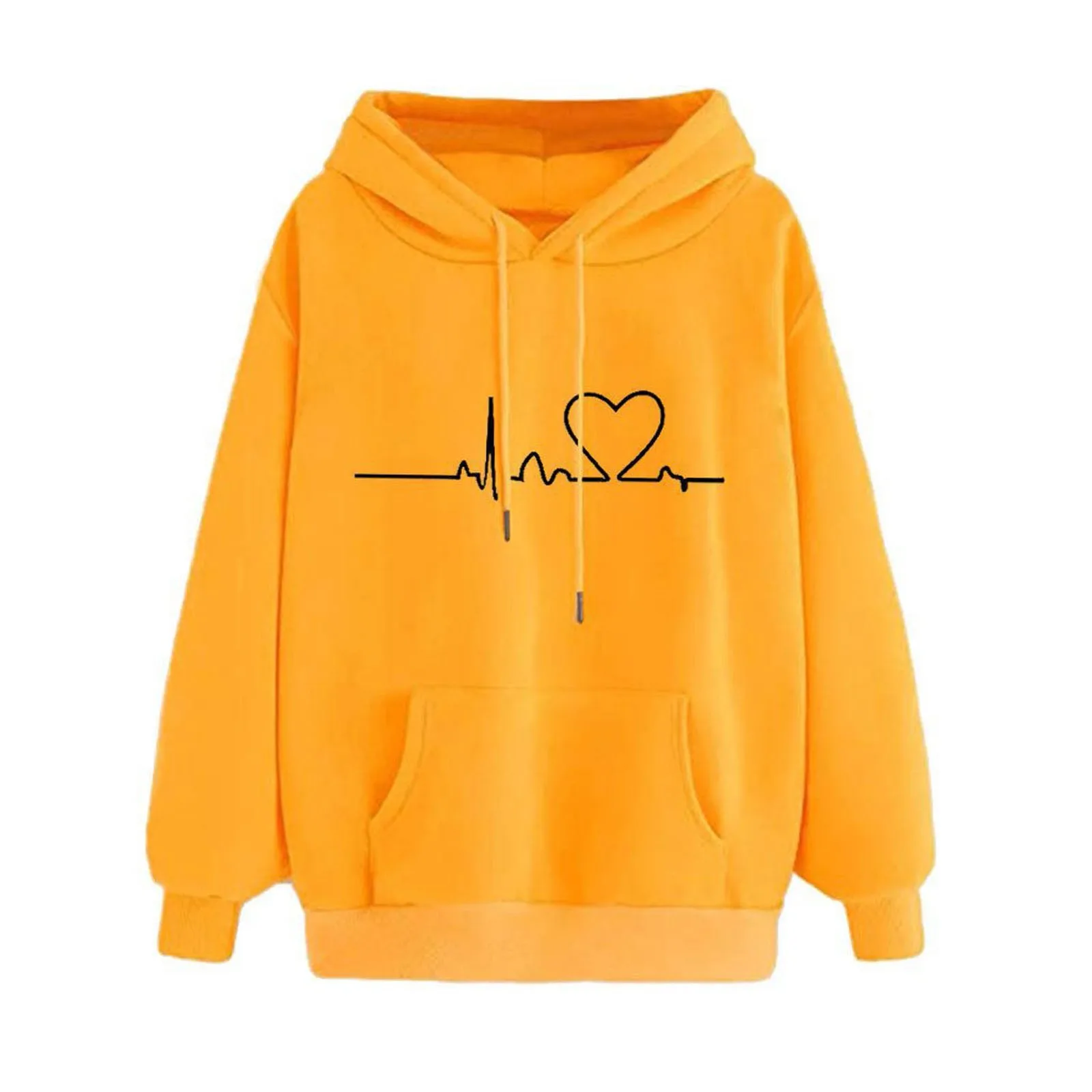 Women Casual Heartbeat Print Hoodie Sweatshirt Pullover Tops Long Sleeved Top Streetwear Women Oversized Hoodies Sudaderas