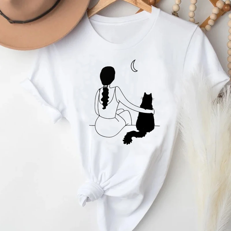 

Fox cute cartoon graphic printed women's T-shirt harajuku summer kawaii cat girl student street loose couple short sleeves Tops