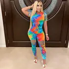 Женский комплект спортивной одежды с принтом тай-дай, Женский пуловер с коротким рукавом, футболка с круглым вырезом топ и шорты до колен с завышенной талией