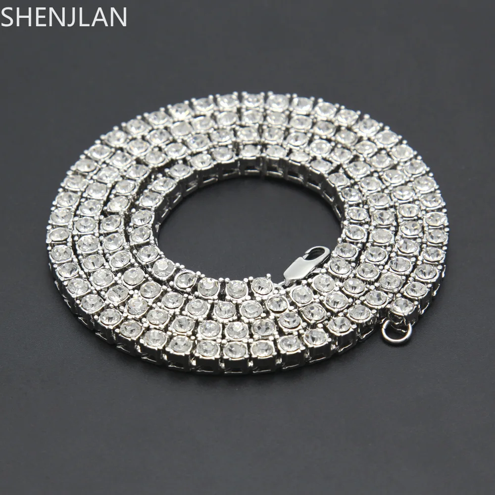 

Men Necklaces Hip Hop Punk Bling 1 Row 5.5mm Size Rhinestone Tennis Chain Rose Gold Black Silver Color Necklace for Women Men