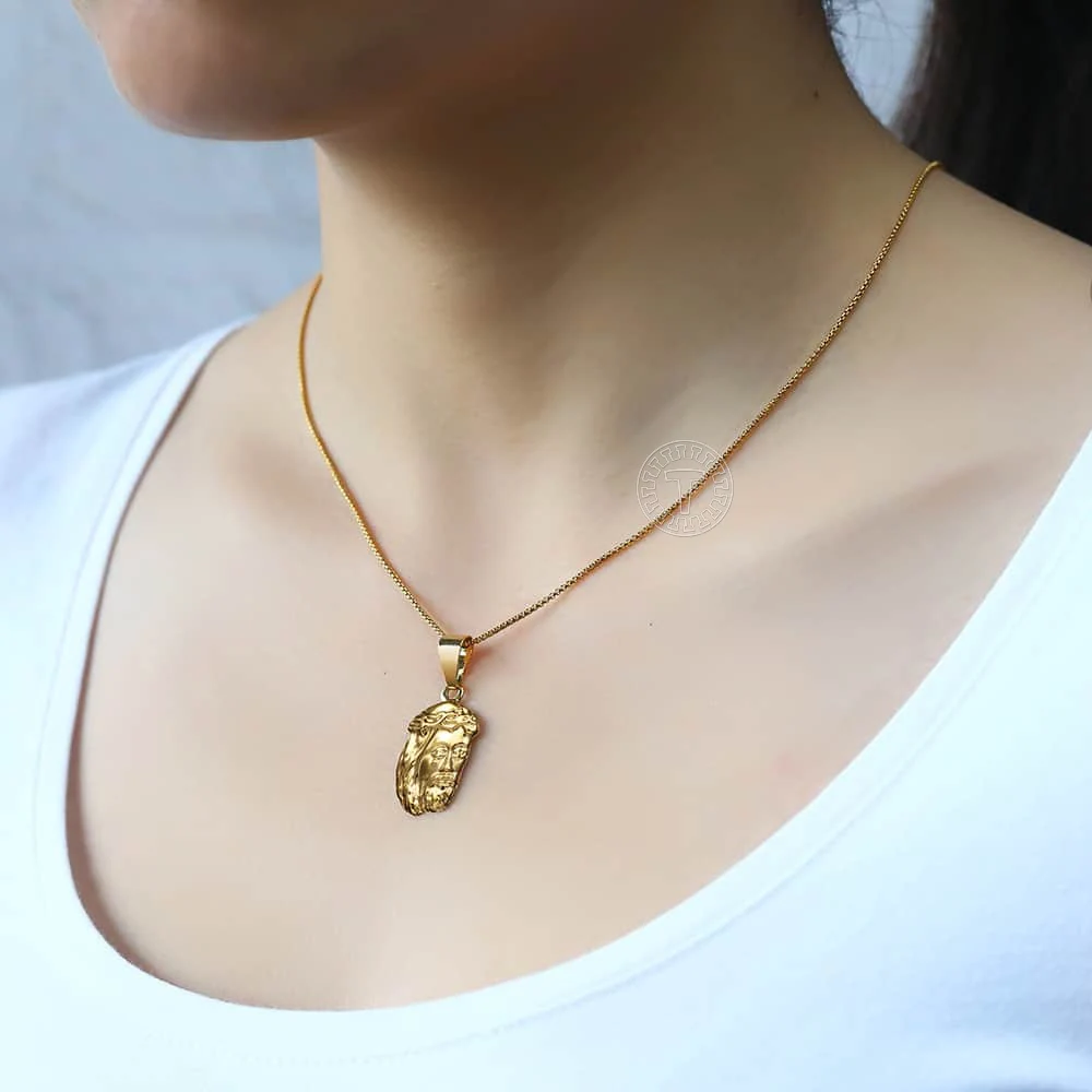 Женское ожерелье с подвеской в виде Иисуса желтое золото цепочка коробки для