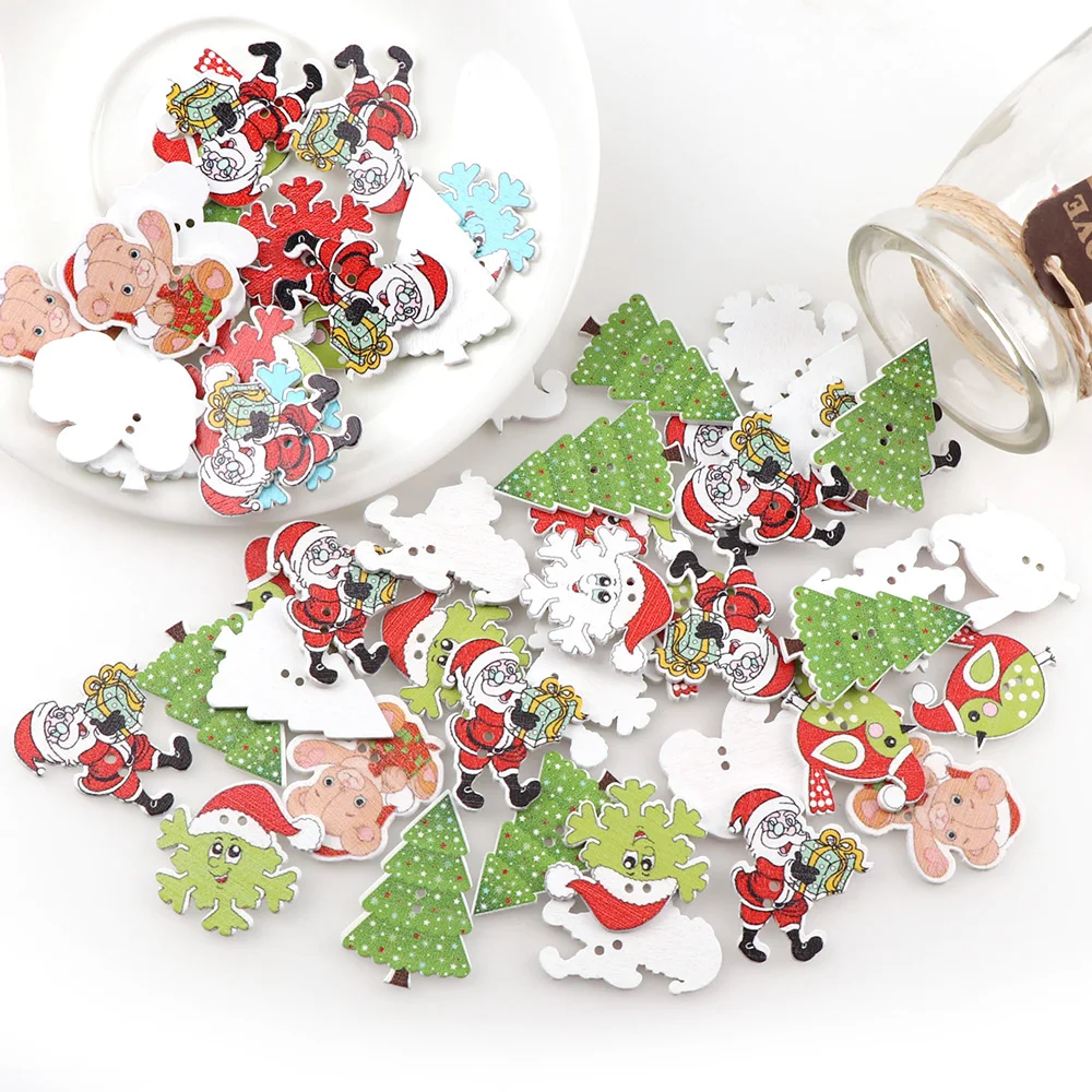 Рождественская елка/Санта-Клаус/снежинка 50 шт. деревянные пуговицы для декора