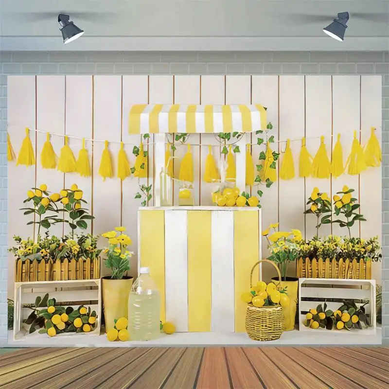

Photography Backdrop Lemon Fruit Birthday Party Decoration White Wooden Baby Newborn Portrait Photo Background for Photo Studio