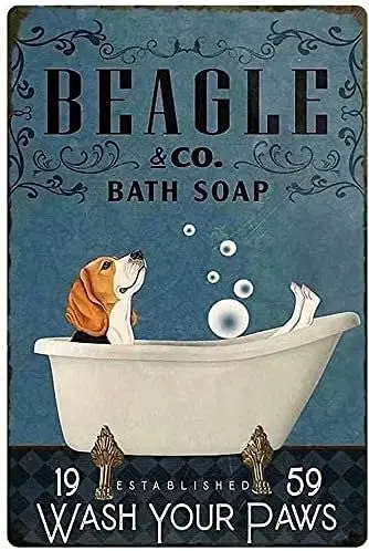 

Dog Metal Poster Beagle Co. Bath Soap Wash Your Paws Tin Signs Cafe Living Room Bathroom Toilet Home Art Wall Decor Plaque