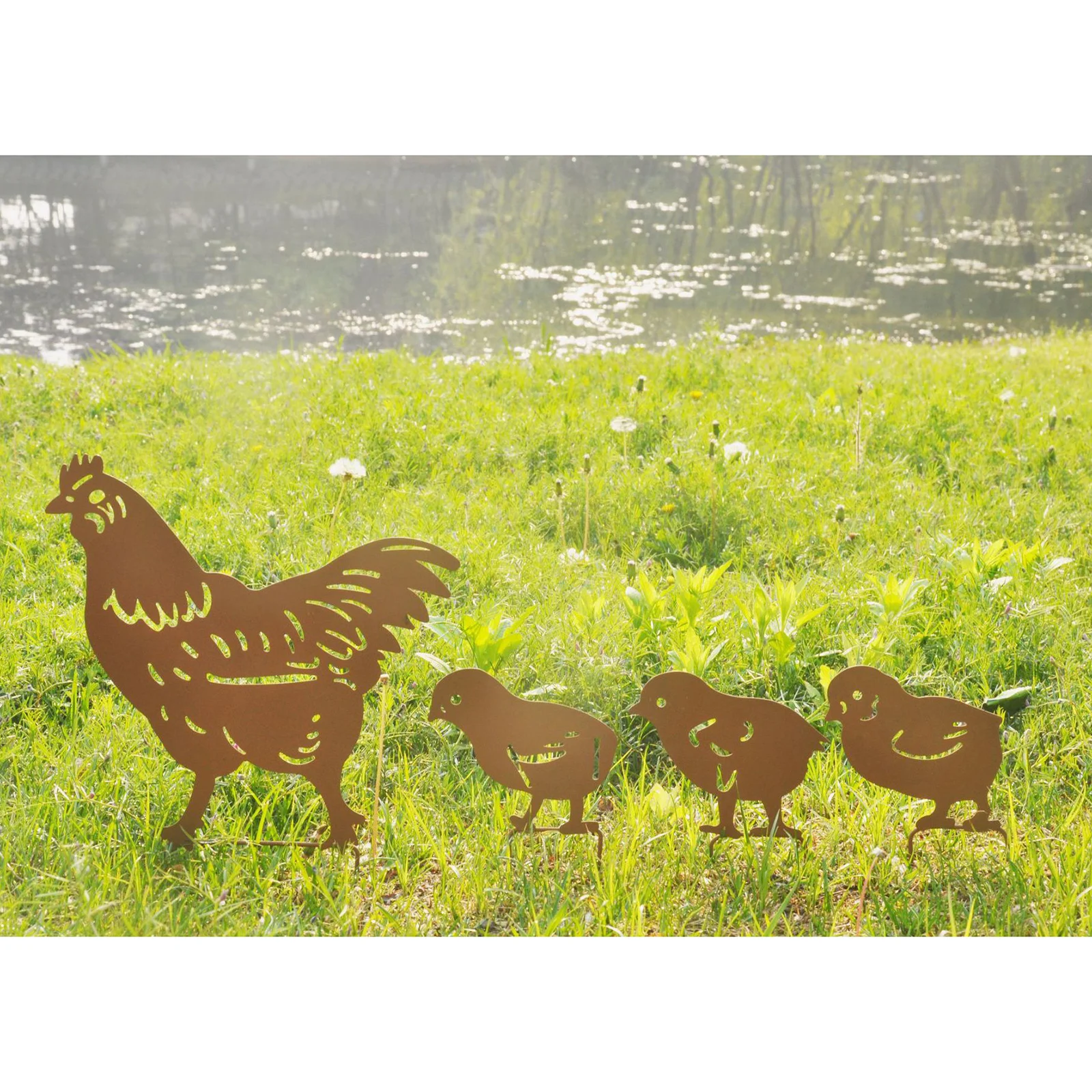 

4PCS Chicken Family Silhouette Garden Yard Chicken Statue Home Backyard