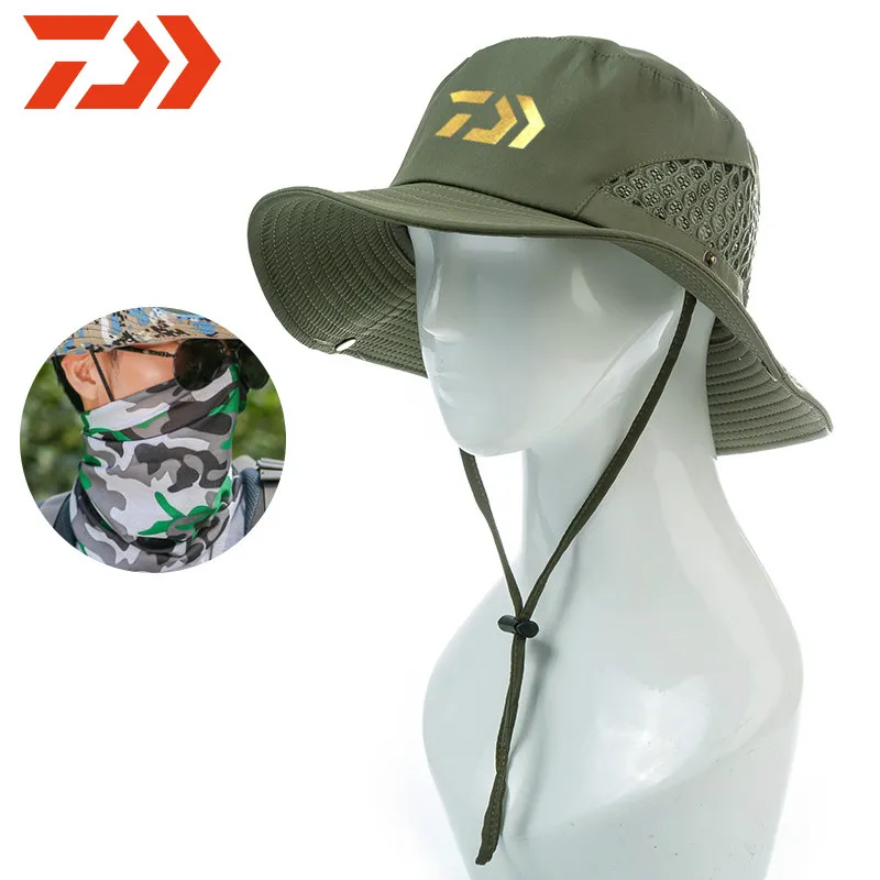 

2020 Daiwa Men's New Dome Outdoor Fishing Hiking Hat Summer Sun Hat Beach Hat Fashion Solid Color Sunscreen Wild Fisherman Hat