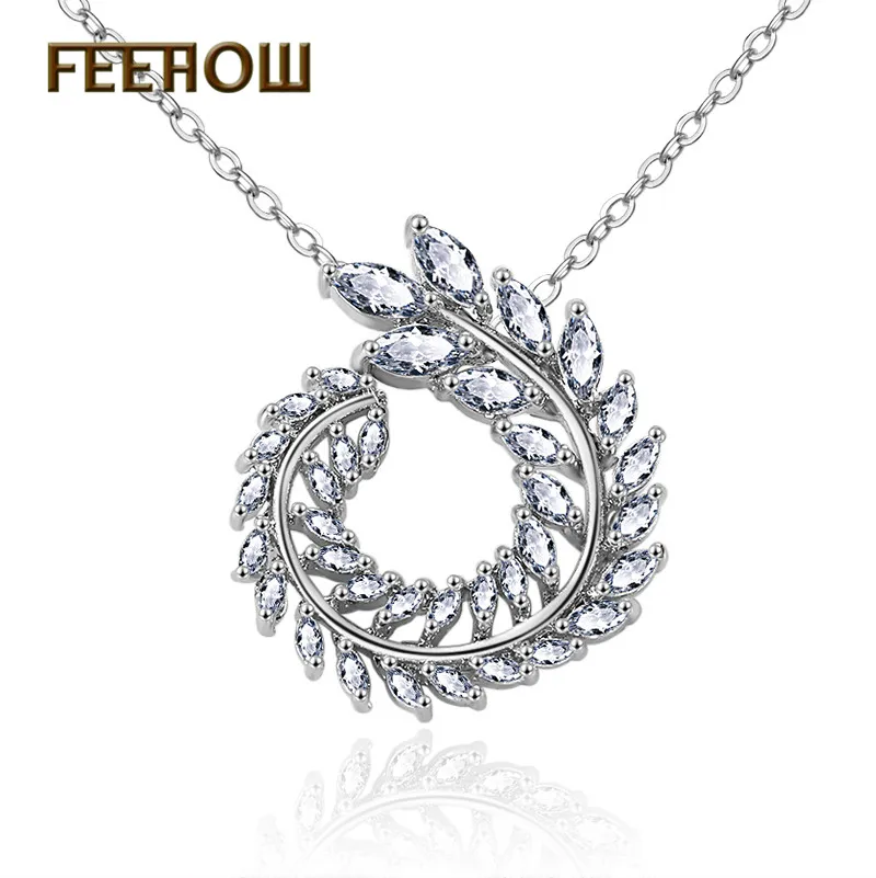FEEHOW, модные серьги-гвоздики с белым кубическим цирконием и камнем в виде листьев для женщин, свадебные ювелирные изделия, заводская цена, FWEP455