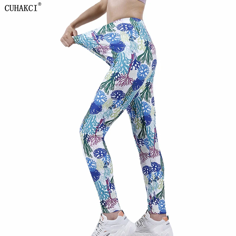 

CUHAKCI Workout Leggins Women Printing Leggings High Waist Push Up Fitness Pants Running Athletic Trousers Plus Size Clothing