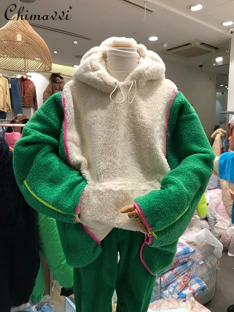

Long Sleeve Hooded Sweatshirt for Women 2021 Autumn Fashion Thickened Color Stitching Hoodies Female Warm Christmas Sweatshirt