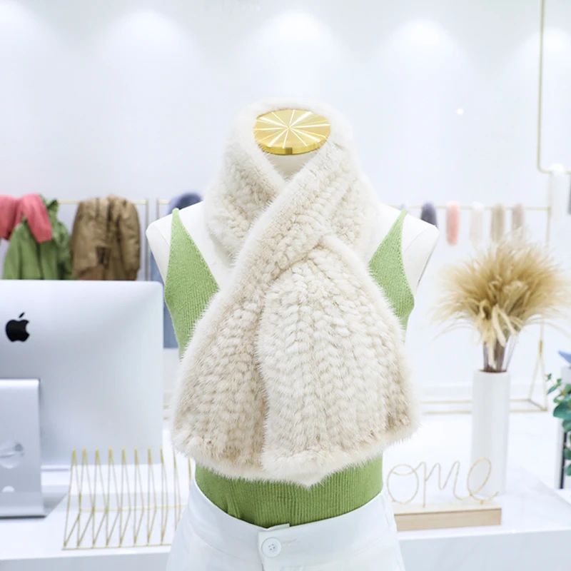 

Ladies Real Mink Fur Scarf Winter Fashion Thermal Knitted muffler Genuine Fur Neckerchief 2020 Female Luxury New Fashion Scarfs